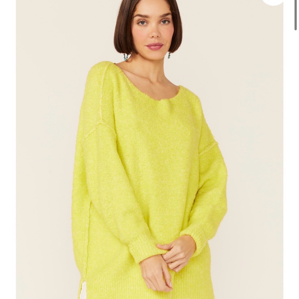 Free People Moira Slouchy Tunic Sweater Citron Yellow Oversized S